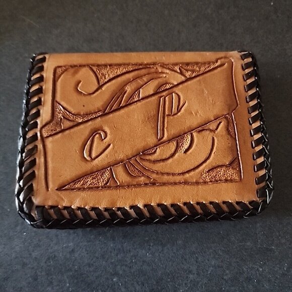 Vintage Hand tooled Leather Bifold Wallet Initials C P . - Picture 2 of 7